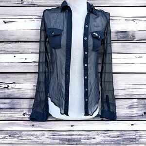 Abercrombie & Fitch Women's Size Small Navy Blue Sheer Button Down Long Sleeve